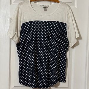 CJ Banks Navy Polka Dot Contrast Short Sleeve Top